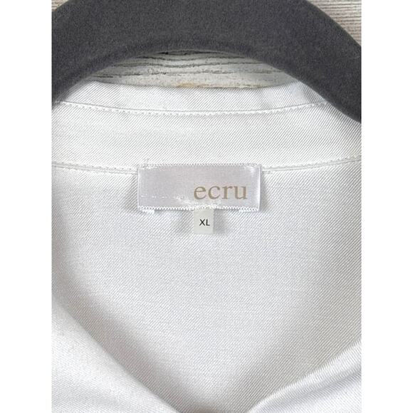 ECRU Womens XL White Sheer Silk Button Up Long Sleeve Work Wear Casual Shirt Top - Picture 3 of 6